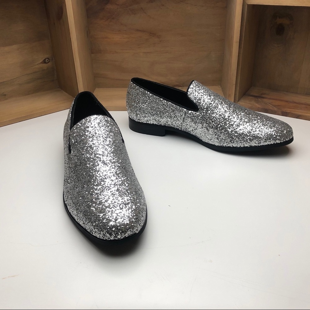 INC Triton Silver Glitter Slip-Ons